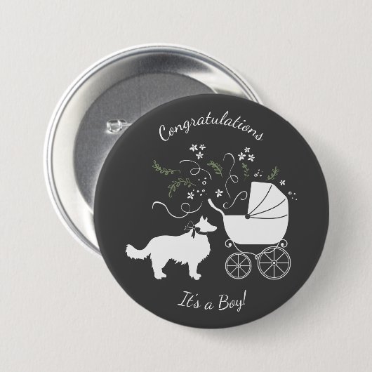 Border Collie-Baby shower Ronde Button 7,6 Cm (Voorkant /achterkant)