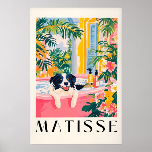 Border Collie Badkamerprint Funny Roze Matisse Poster (Voorkant)