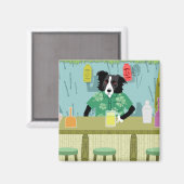 Border Collie Bamboo Tiki Bar Magneet (Voorkant / Achterkant)