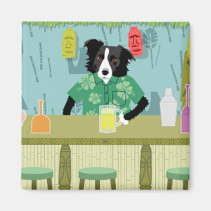 Border Collie Bamboo Tiki Bar Magneet