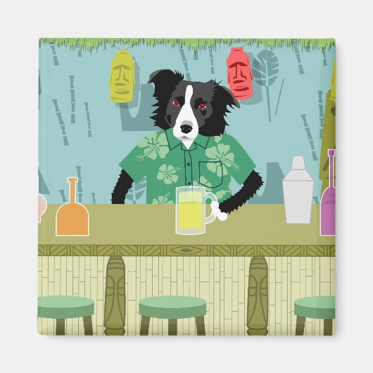 Border Collie Bamboo Tiki Bar Magneet (Voorkant)