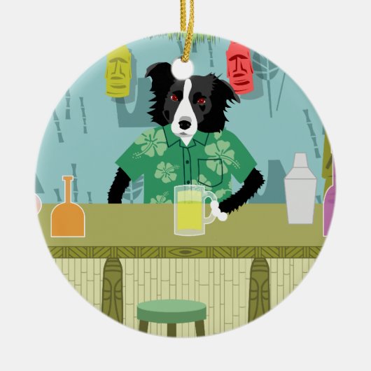 Border Collie Bamboo Tiki Bar Ornament (Voorkant)