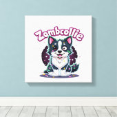 Border Collie BC Zombie Dog Halloween Essential T- Canvas Afdruk (Insitu (Houten vloer))