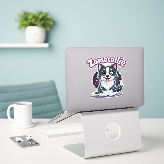 Border Collie BC Zombie Dog Halloween Essential T- Sticker (Laptop op bureau)