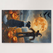 Border Collie Behekste Pompoenveld Halloween Kunst Legpuzzel (Horizontaal)