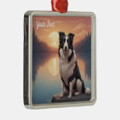 Border Collie bij Lake Metalen Ornament (Rechts)