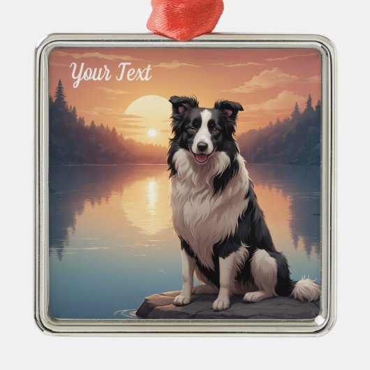 Border Collie bij Lake Metalen Ornament (Voorkant)