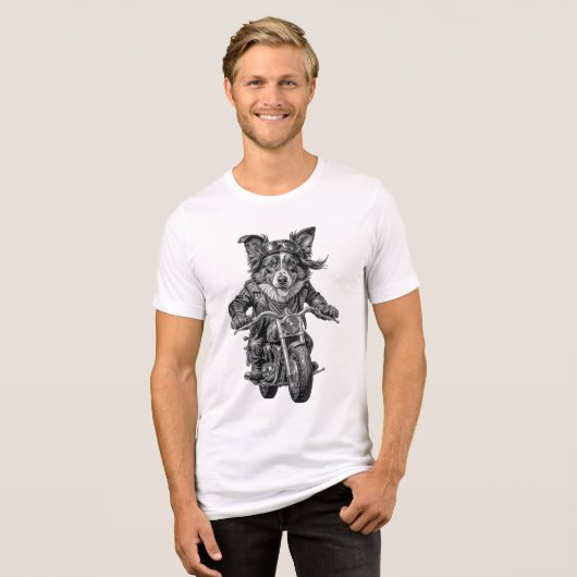 Border Collie Biker Dog Tri-Blend Shirt (Voorkant volledig)