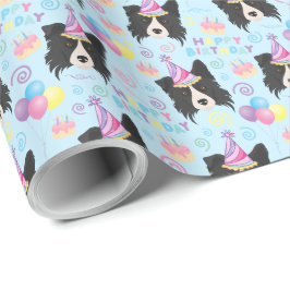Border Collie Birthday Gift Wrapping Paper Blue Cadeaupapier