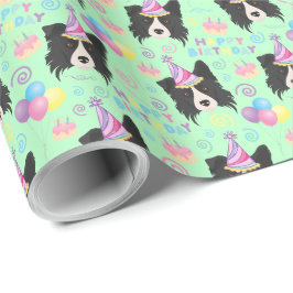 Border Collie Birthday Gift Wrapping Paper Green Cadeaupapier