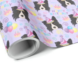 Border Collie Birthday Gift Wrapping Paper Purple Cadeaupapier