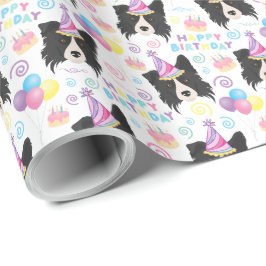 Border Collie Birthday Gift Wrapping Paper White Cadeaupapier