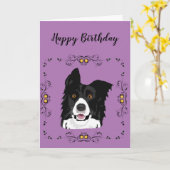 Border Collie Birthday Kaart (Gele Bloem)