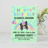 Border Collie Birthday Party Invitation Green Kaart (Staand voorkant)