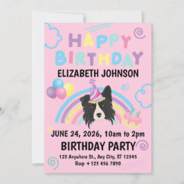 Border Collie Birthday Party Invitation Pink Kaart