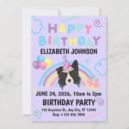 Border Collie Birthday Party Invitation Purple Kaart