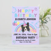 Border Collie Birthday Party Invitation Purple Kaart (Staand voorkant)