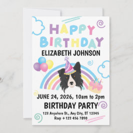 Border Collie Birthday Party Invitation White Kaart