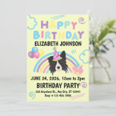 Border Collie Birthday Party Invitation Yellow Kaart (Staand voorkant)