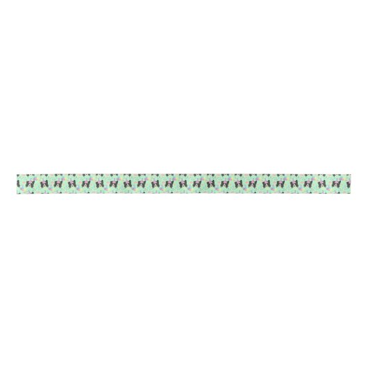 Border Collie Birthday Satin Ribbon in Green Satijnen Lint (Voorkant)