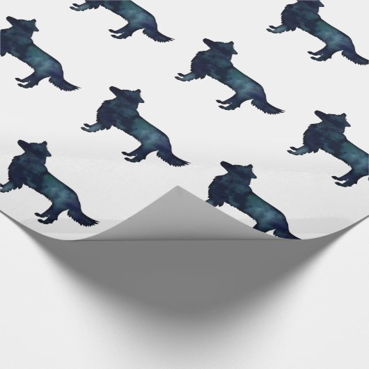 Border Collie Black Waterverf Silhouette Cadeaupapier (Hoek)