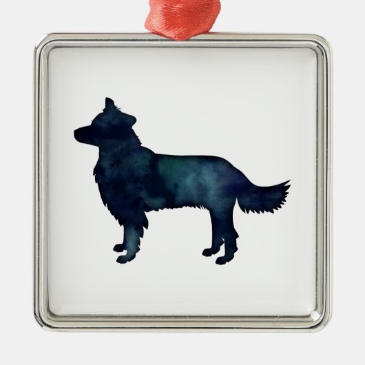 Border Collie Black Waterverf Silhouette Metalen Ornament (Voorkant)