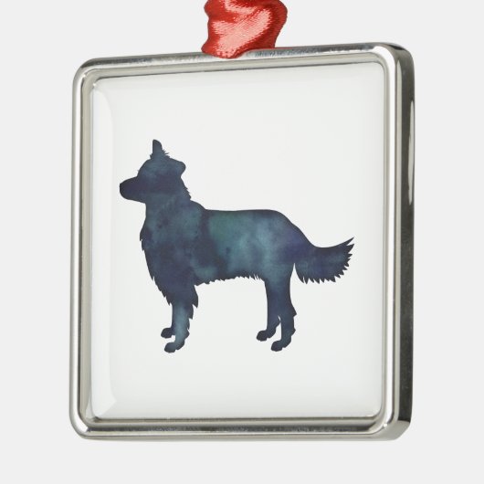 Border Collie Black Waterverf Silhouette Metalen Ornament (Links)
