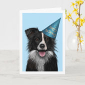 Border Collie Blue Birthday Wenskaart Kaart (Gele Bloem)