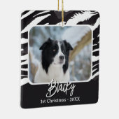 Border Collie Bont Patroon Foto 1e Kerstmis Keramisch Ornament (Rechts)