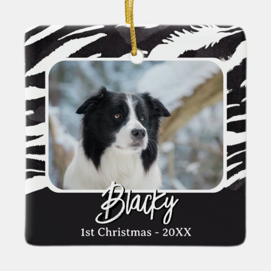 Border Collie Bont Patroon Foto 1e Kerstmis Keramisch Ornament (Voorkant)