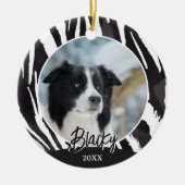 Border Collie Bont Patroon Foto Kerstmis Keramisch Ornament (Voorkant)