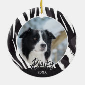 Border Collie Bont Patroon Foto Kerstmis Keramisch Ornament (Achterkant)