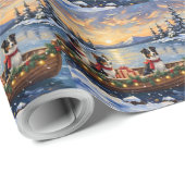 Border Collie Christmas Boat Holiday Cadeaupapier (Rol Hoek)