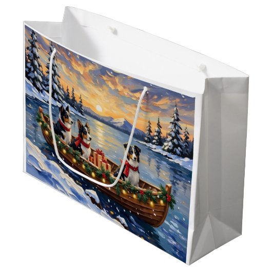 Border Collie Christmas Boat Holiday Groot Cadeauzakje (Voorkant Gekanteld)