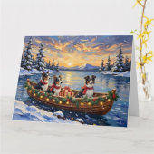 Border Collie Christmas Boat Holiday Kaart (Gele Bloem)