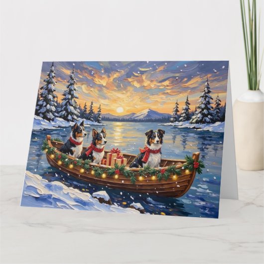 Border Collie Christmas Boat Holiday Kaart (Voorkant)