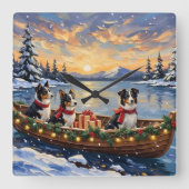Border Collie Christmas Boat Holiday Vierkante Klok (Voorkant)