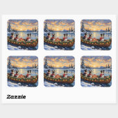 Border Collie Christmas Boat Holiday Vierkante Sticker (Vel)