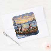 Border Collie Christmas Boat Holiday Vierkante Sticker (Envelop)