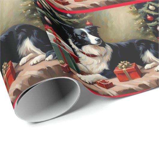 Border Collie Christmas Cadeaupapier (Rol Hoek)
