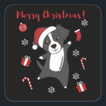 Border Collie Christmas Dog Winter Animals Dogs Vierkante Sticker<br><div class="desc">The border collie dog at Christmas with fairy lights. Funny animals with gifts and snow for the folidays. Also funny for Christmas in July. Dogs are cute animals and are perfect for Christmas.</div>
