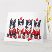 Border Collie Christmas Dress Santa Hat Kaart (Gele Bloem)