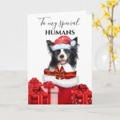 Border Collie Christmas Family wenst bericht Kaart (Gele Bloem)
