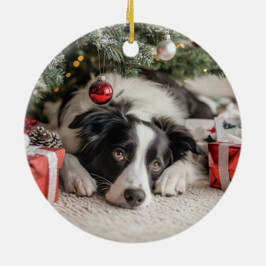 Border Collie Christmas Keramisch Ornament (Achterkant)