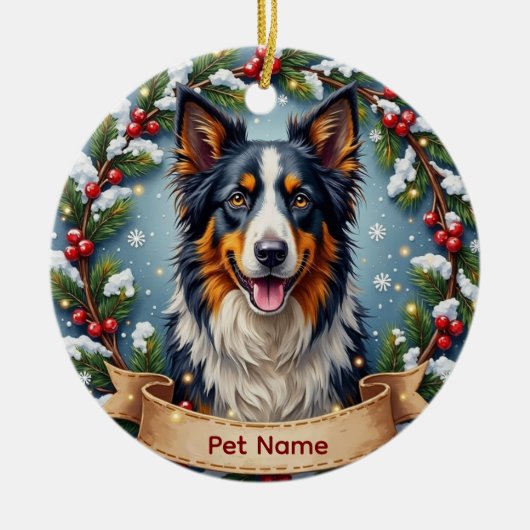Border Collie Christmas Keramisch Ornament (Voorkant)