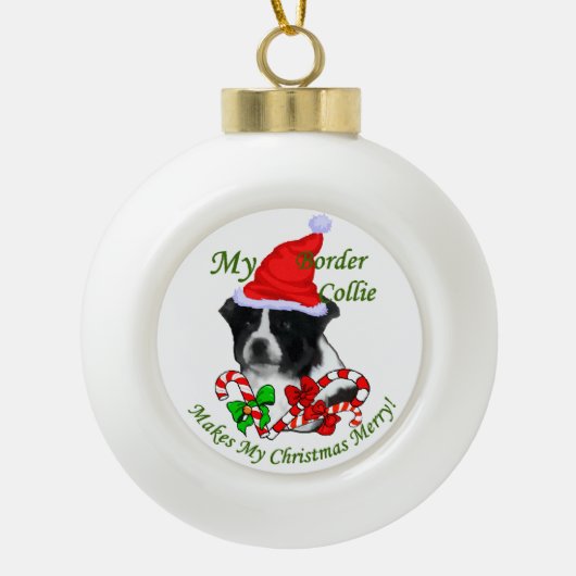 Border Collie Christmas Keramische Bal Ornament (Voorkant)