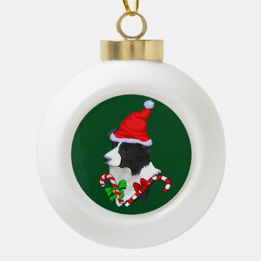 Border Collie Christmas Keramische Bal Ornament (Voorkant)