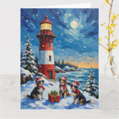 Border Collie Christmas Lighthouse Holiday Kaart (Gele Bloem)