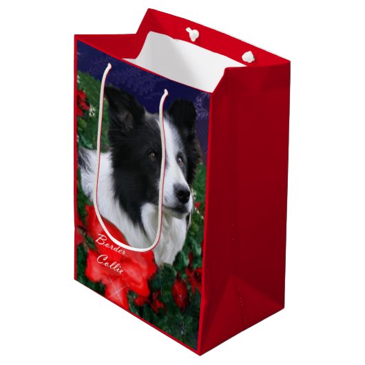 Border Collie Christmas Medium Cadeauzakje (Voorkant Gekanteld)