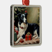 Border Collie Christmas Metalen Ornament (Rechts)